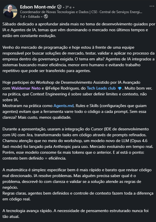 Post de Edson Mont-mór sobre a TLC