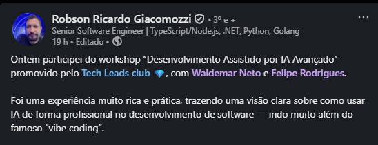 Post de Robson Ricardo Giacomozzi sobre a TLC